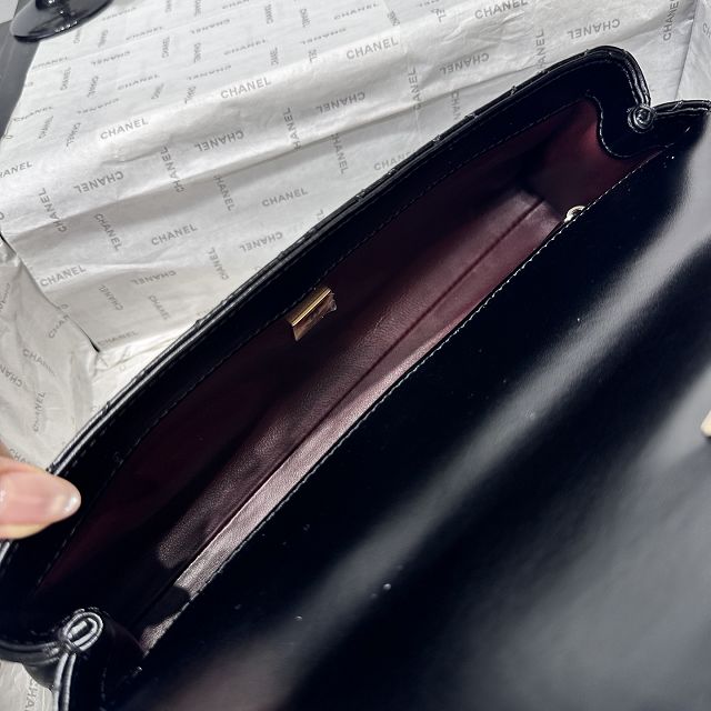 CC shiny calfskin east-west coco handle bag AS6091 black