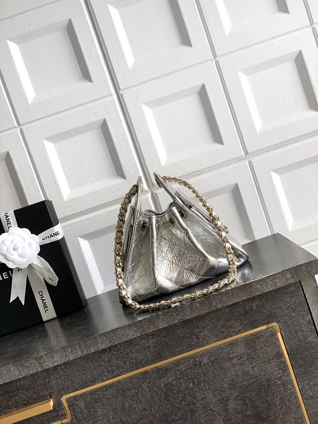 CC crinkle calfskin 25 mini handbag AS5631 silver