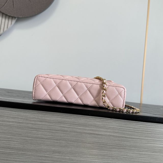 CC grained calfskin vanity with chain AP5475 pink