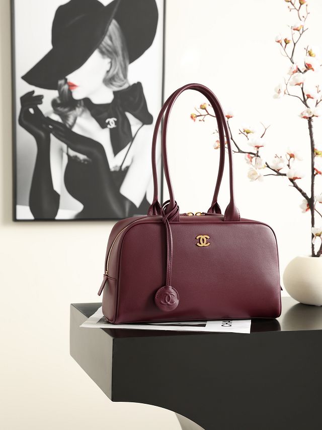 CC calfskin medium bowling bag AS6580 bordeaux