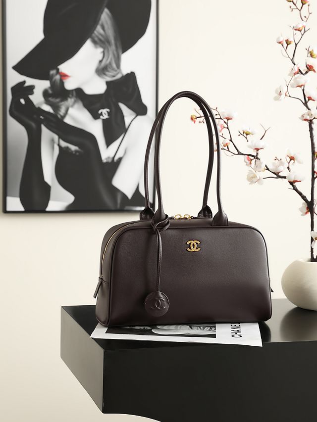 CC calfskin medium bowling bag AS6580 dark brown
