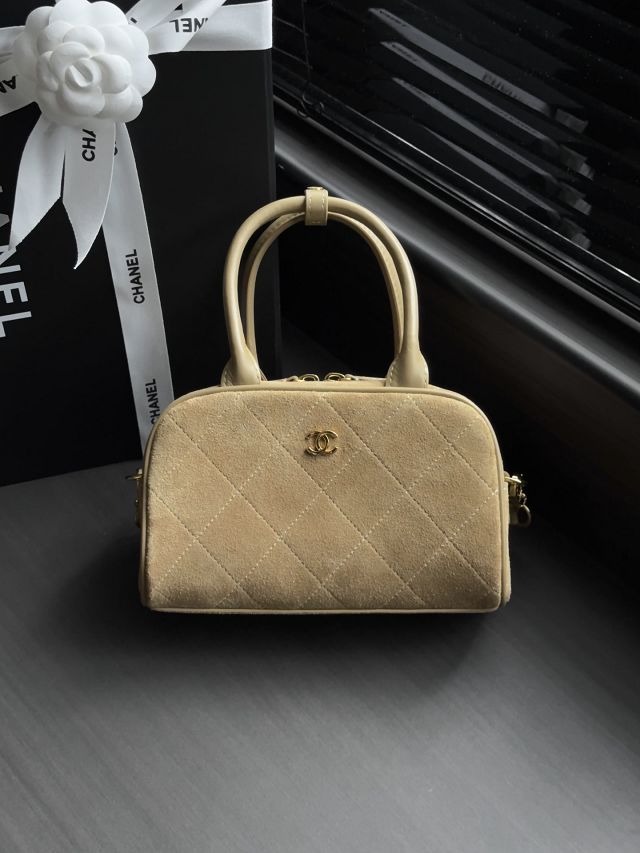 CC suede calfskin clutch with strap AP5528 beige