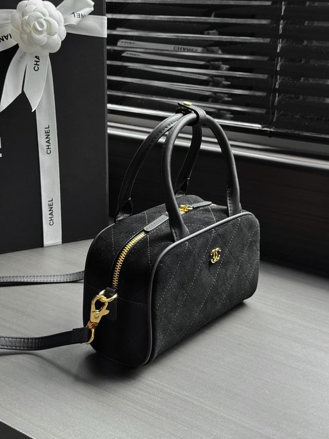 CC suede calfskin clutch with strap AP5528 black