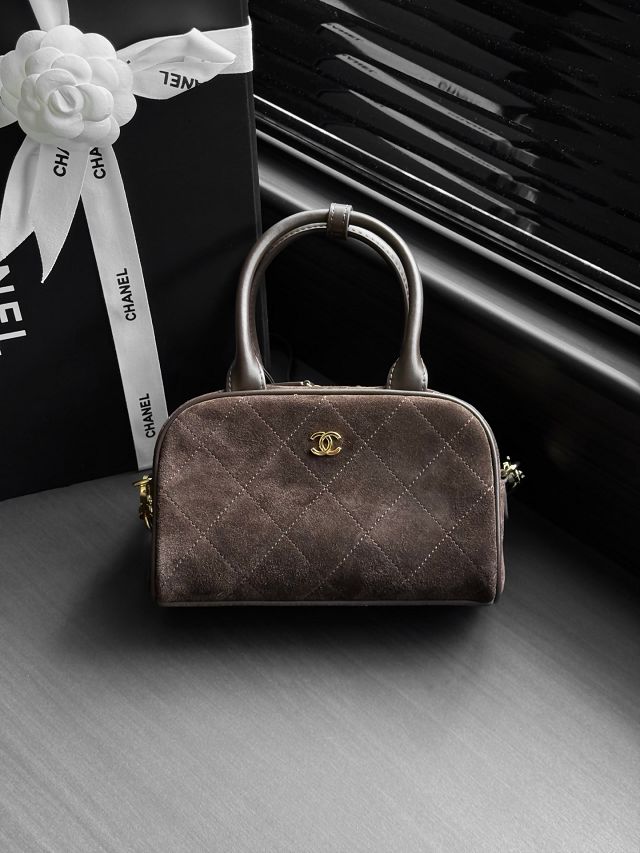 CC suede calfskin clutch with strap AP5528 dark brown