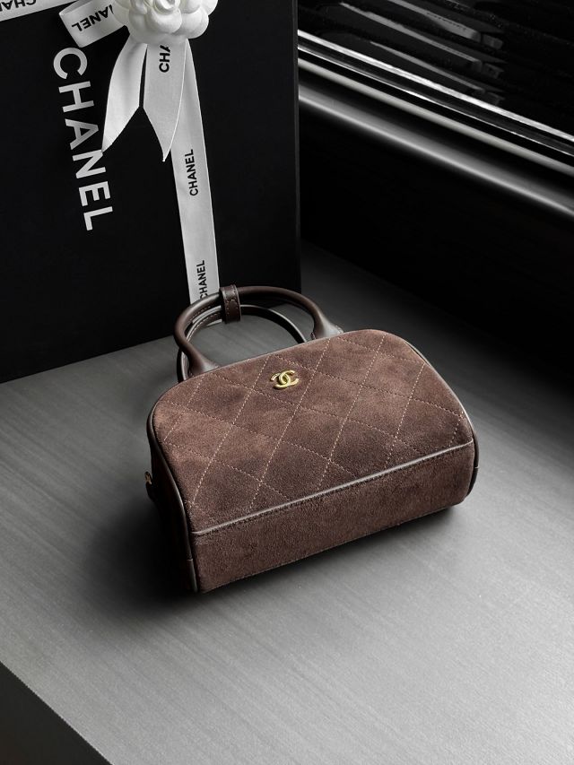 CC suede calfskin clutch with strap AP5528 dark brown