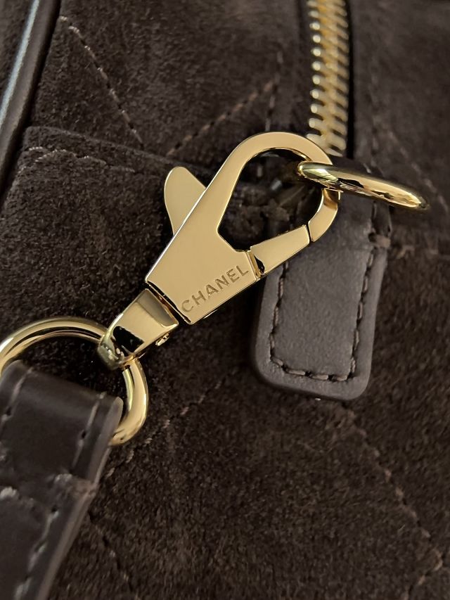 CC suede calfskin clutch with strap AP5528 dark brown