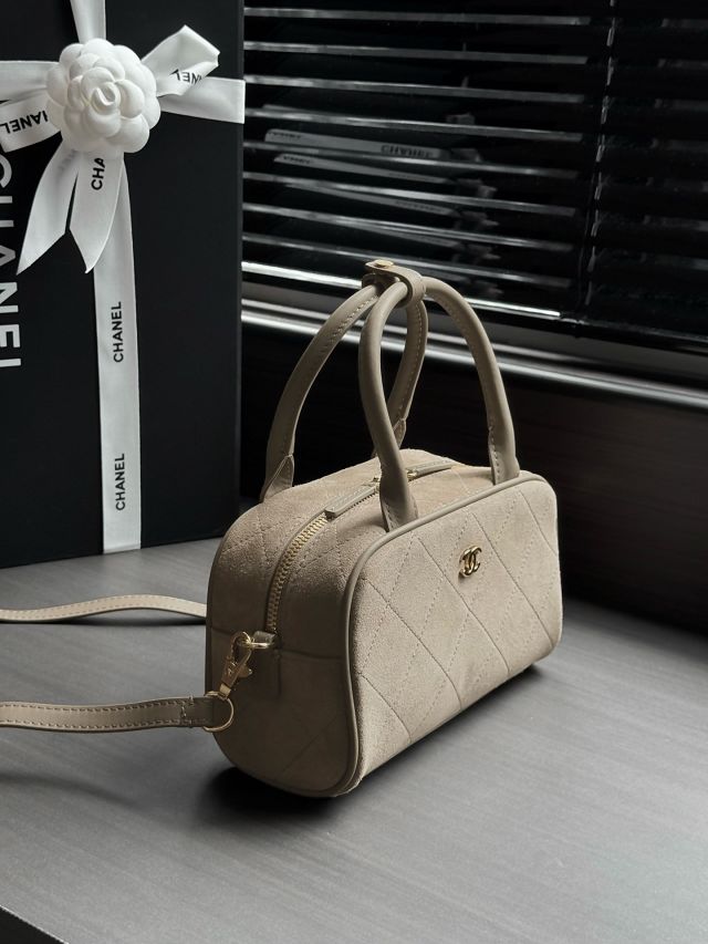 CC suede calfskin clutch with strap AP5528 grey