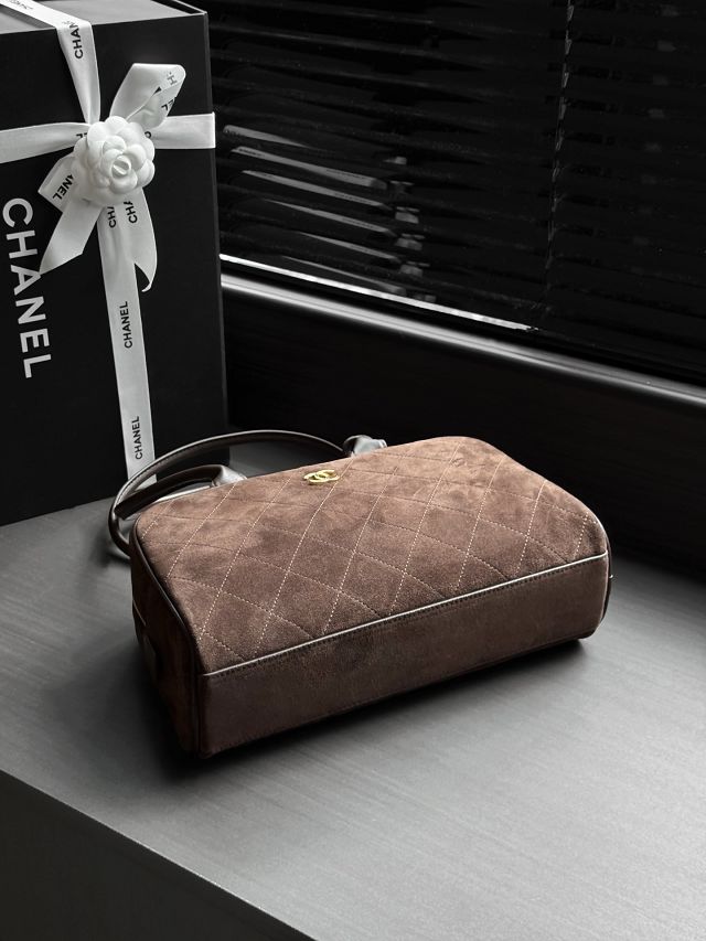 CC suede calfskin medium bowling bag AS6580 dark brown