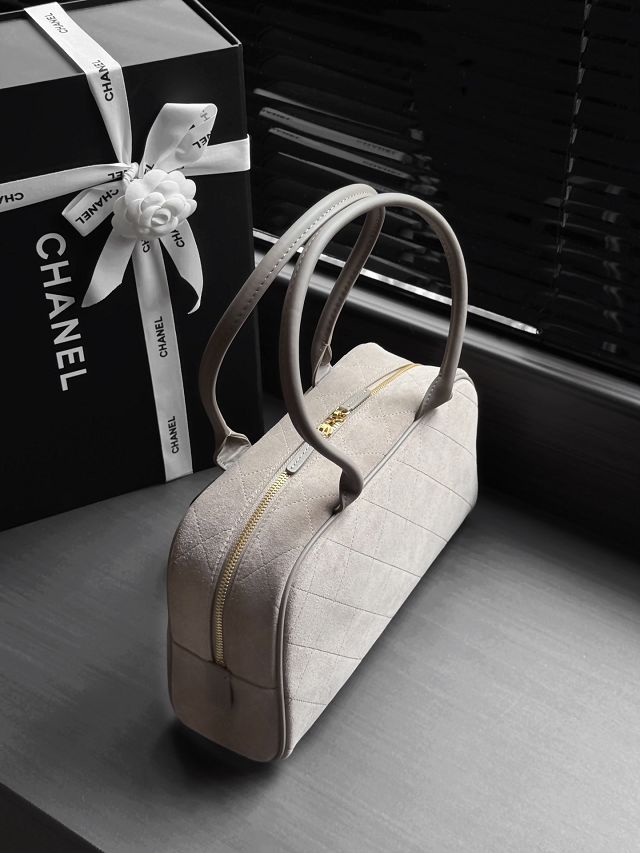CC suede calfskin medium bowling bag AS6580 grey
