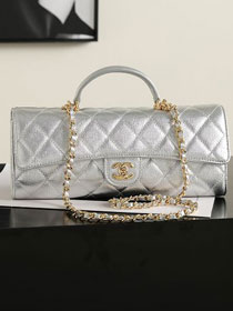 CC grained calfskin clutch with chain AP5280 silver