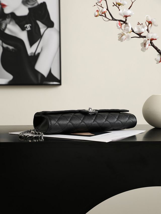 CC grained calfskin clutch with chain AP5280 white