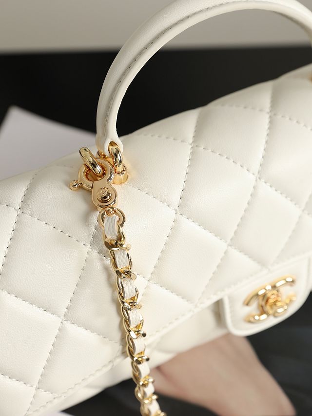 CC lambskin clutch with chain AP5280 white