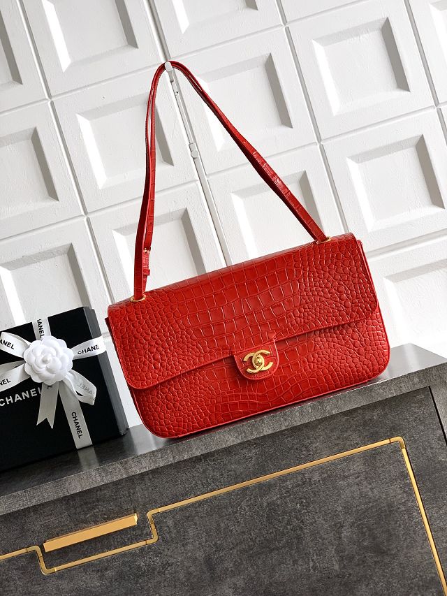 CC crocodile calfskin maxi flap bag AS6231 red