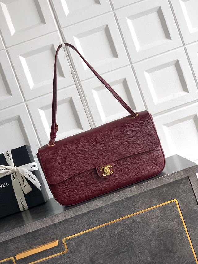 CC grained calfskin maxi flap bag AS6231 bordeaux
