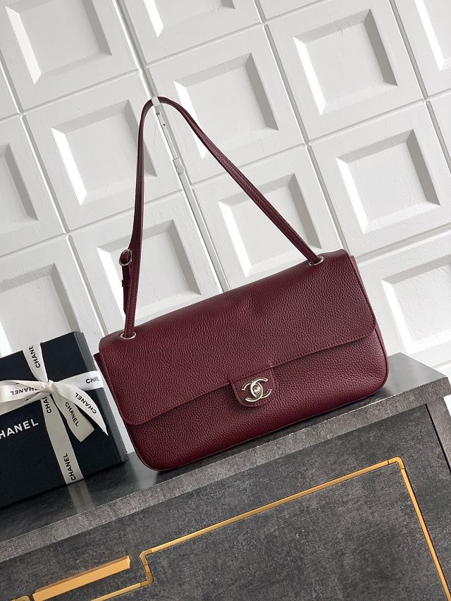 CC grained calfskin maxi flap bag AS6231 bordeaux