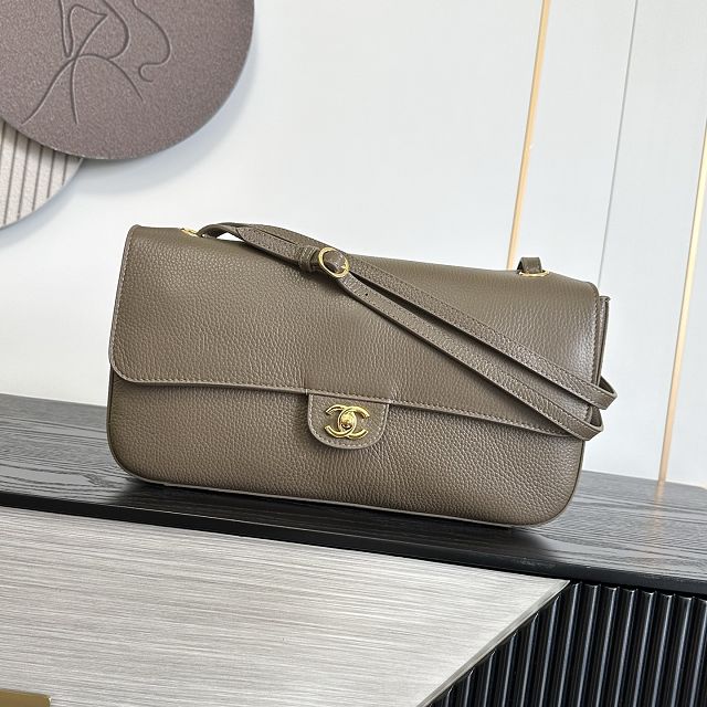 CC grained calfskin maxi flap bag AS6231 khaki green