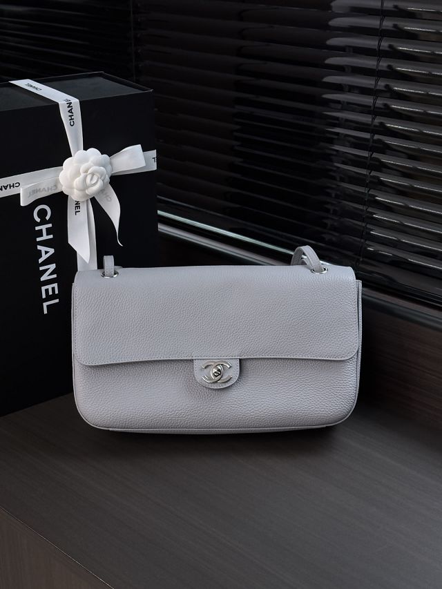 CC grained calfskin maxi flap bag AS6231 light blue