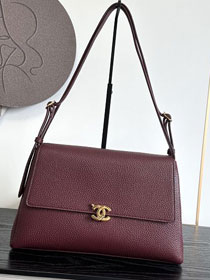 CC grained calfskin maxi flap bag AS6482 bordeaux