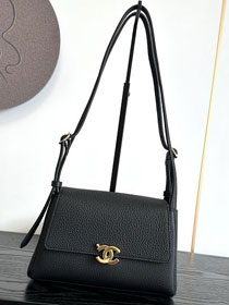 CC grained calfskin small flap bag AS6489 black 