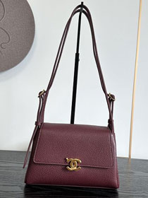 CC grained calfskin small flap bag AS6489 bordeaux