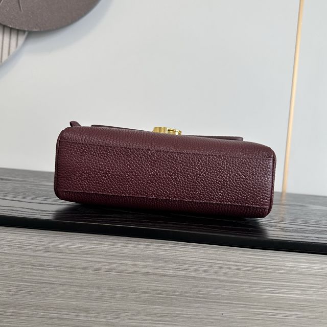 CC grained calfskin small flap bag AS6489 bordeaux