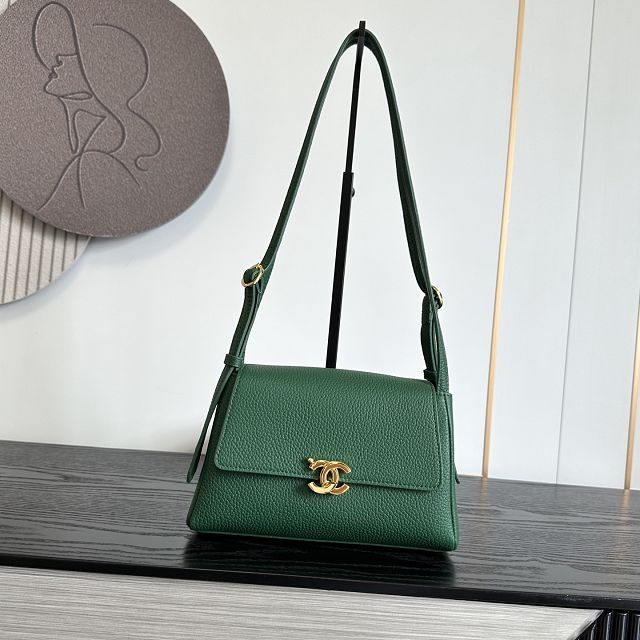 CC grained calfskin small flap bag AS6489 green