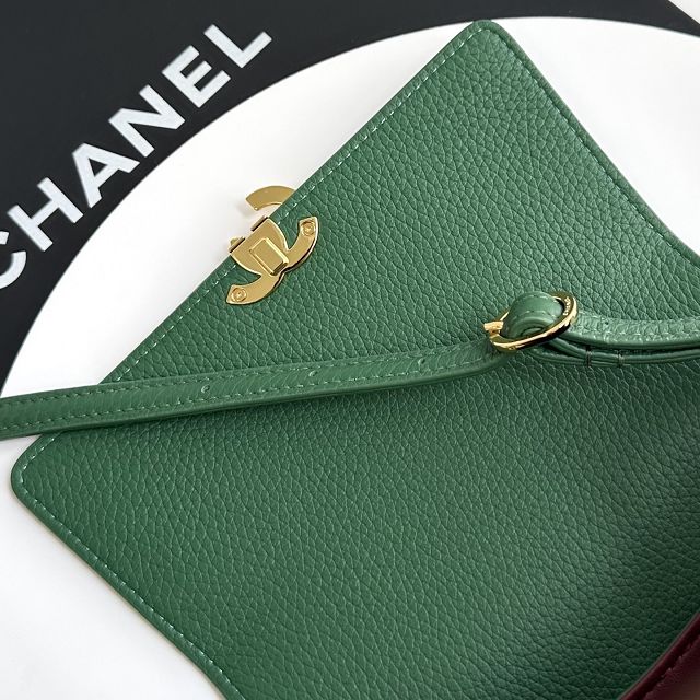 CC grained calfskin small flap bag AS6489 green