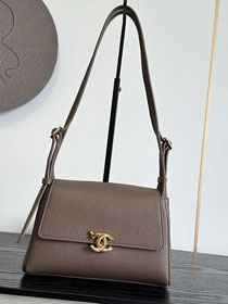 CC grained calfskin small flap bag AS6489 light brown