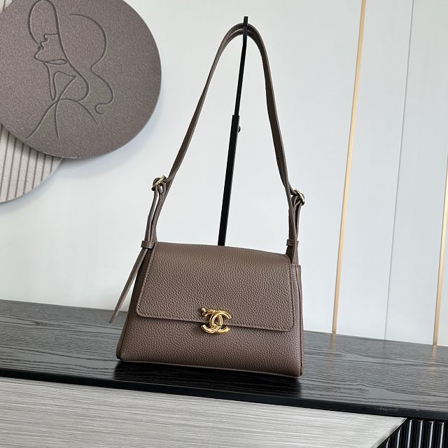 CC grained calfskin small flap bag AS6489 light brown