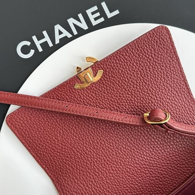 CC grained calfskin small flap bag AS6489 red
