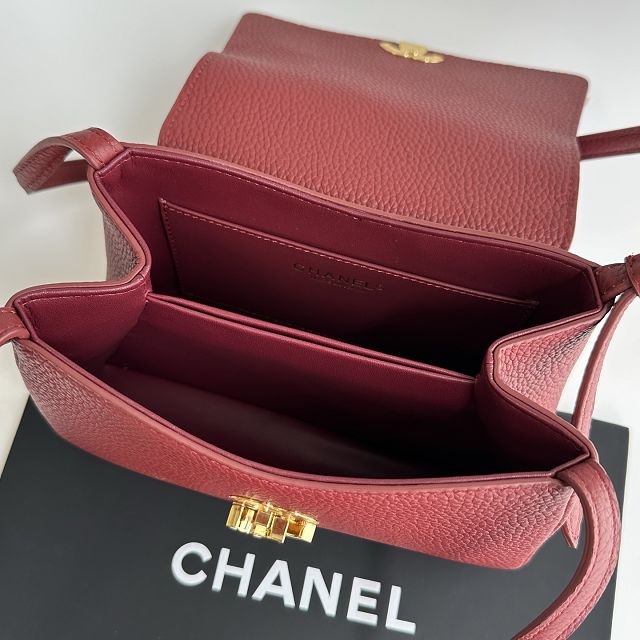 CC grained calfskin small flap bag AS6489 red