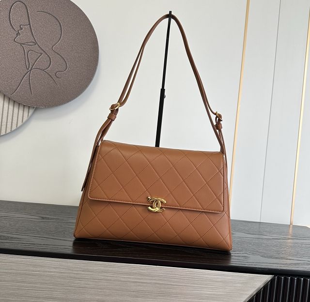 CC lambskin maxi flap bag AS6482 brown