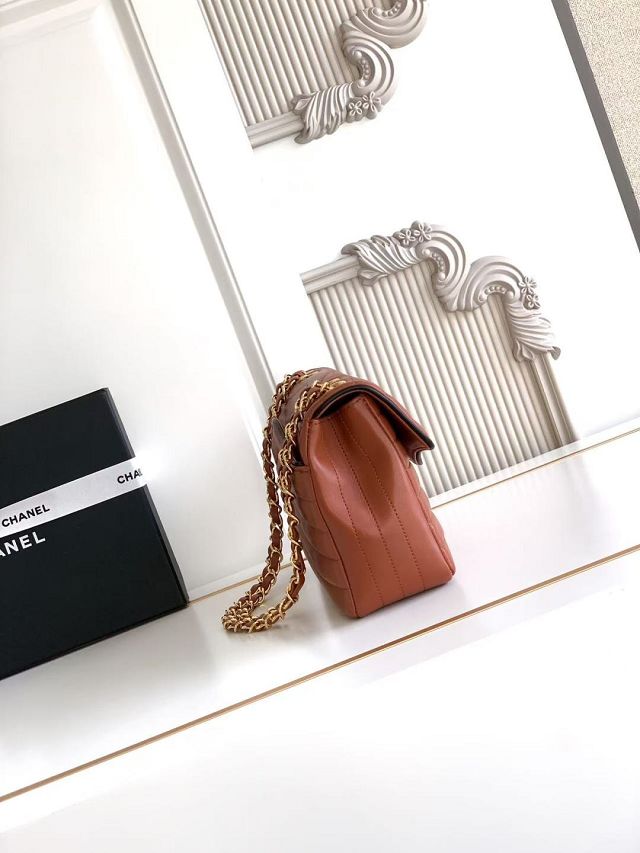 CC lambskin medium flap bag AS6497 brown
