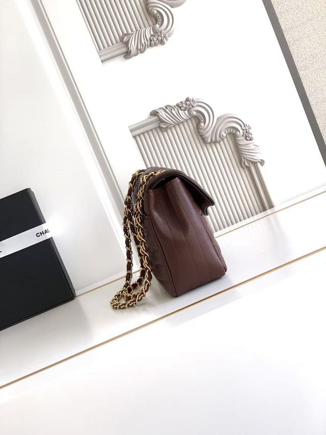 CC lambskin medium flap bag AS6497 dark brown