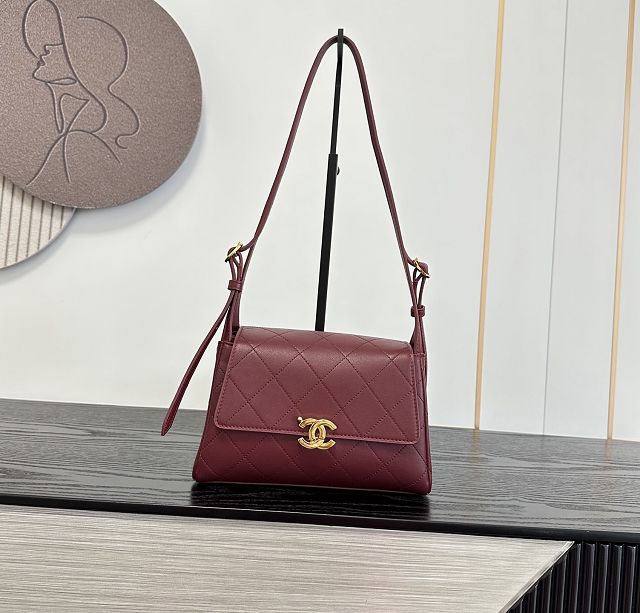 CC lambskin small flap bag AS6489 bordeaux