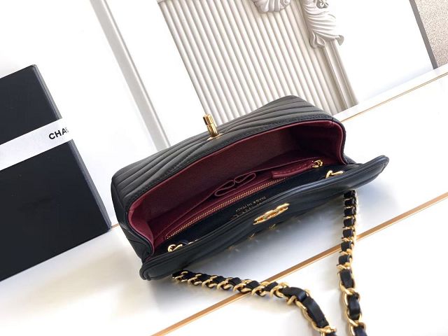 CC lambskin small flap bag AS6498 black