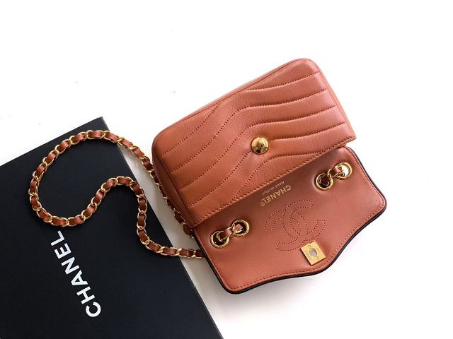 CC lambskin small flap bag AS6498 brown