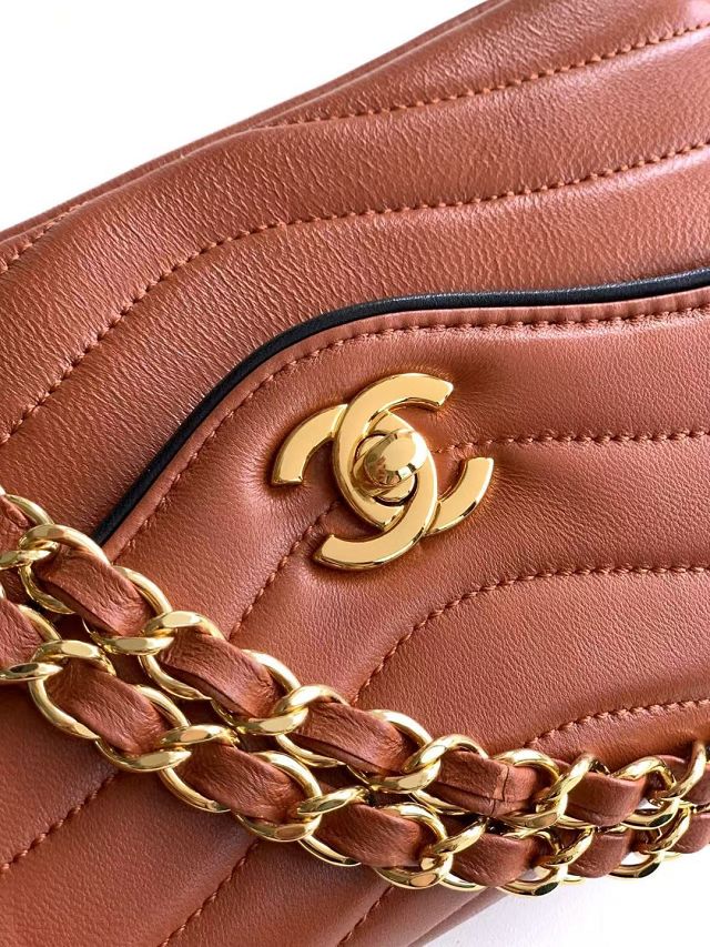 CC lambskin small flap bag AS6498 brown