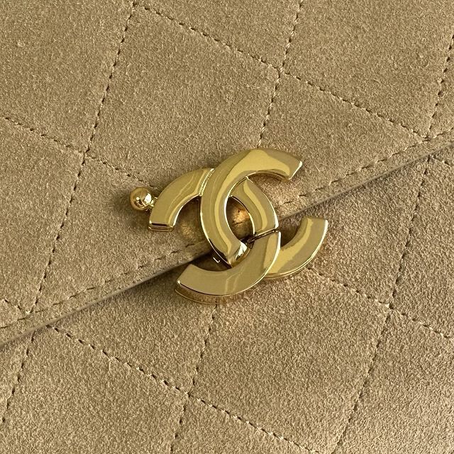 CC suede calfskin maxi flap bag AS6482 beige