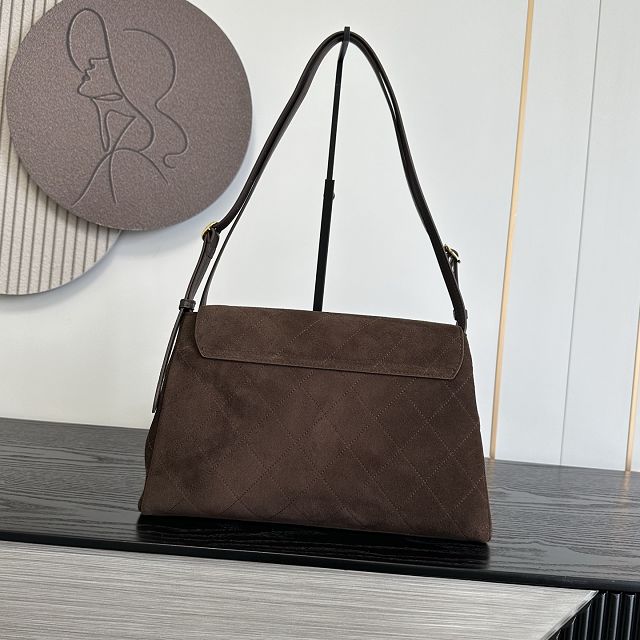 CC suede calfskin maxi flap bag AS6482 dark brown