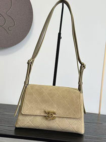 CC suede calfskin small flap bag AS6489 beige