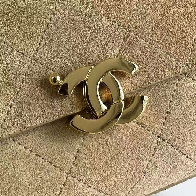 CC suede calfskin small flap bag AS6489 beige