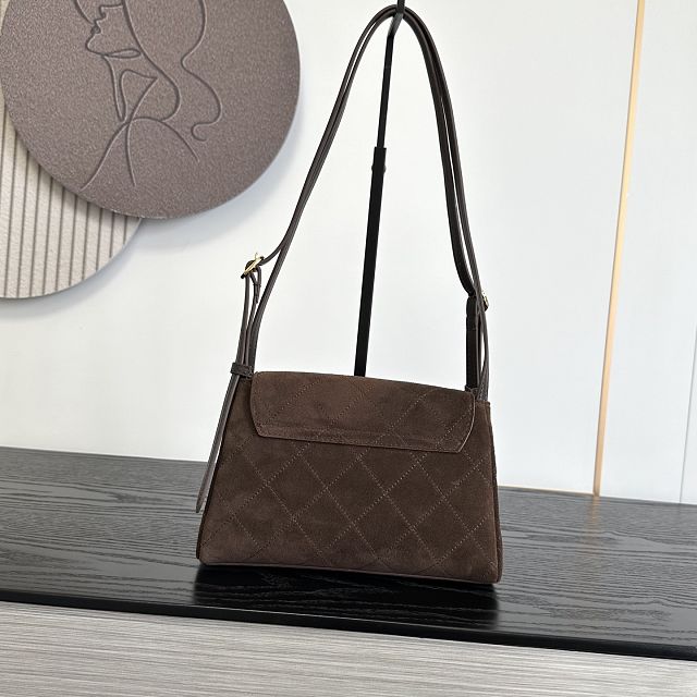 CC suede calfskin small flap bag AS6489 dark brown