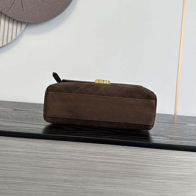CC suede calfskin small flap bag AS6489 dark brown