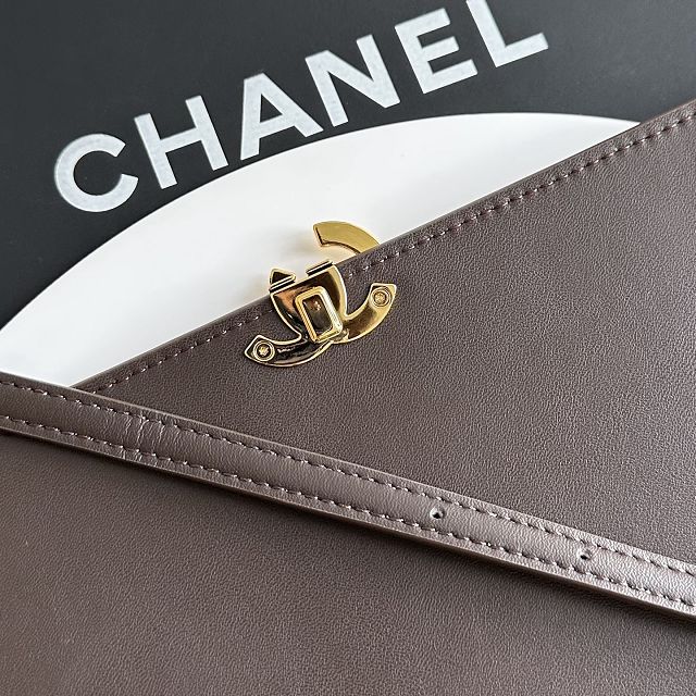 CC suede calfskin small flap bag AS6489 dark brown