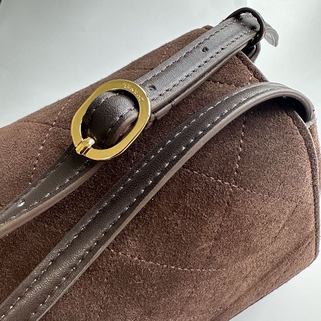 CC suede calfskin small flap bag AS6489 dark brown