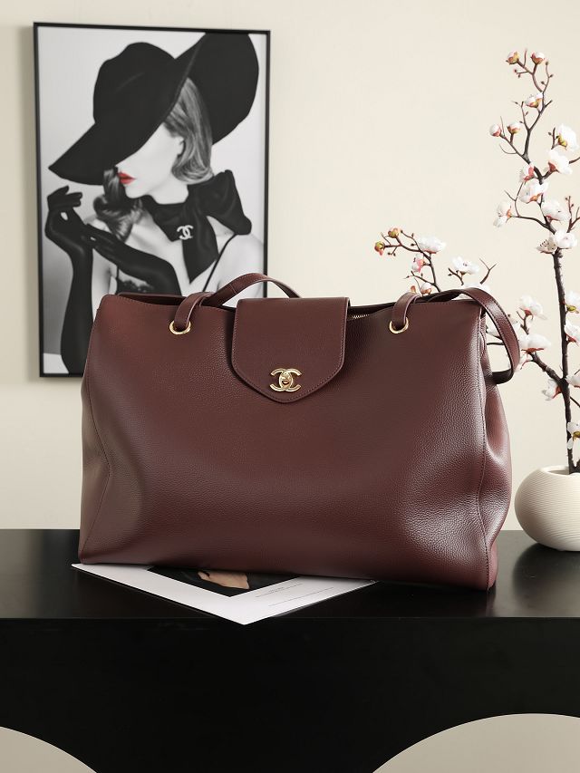 CC grained calfskin large shopping bag AS6245 bordeaux