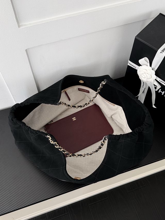 CC suede calfskin large shopping bag AS6475 black
