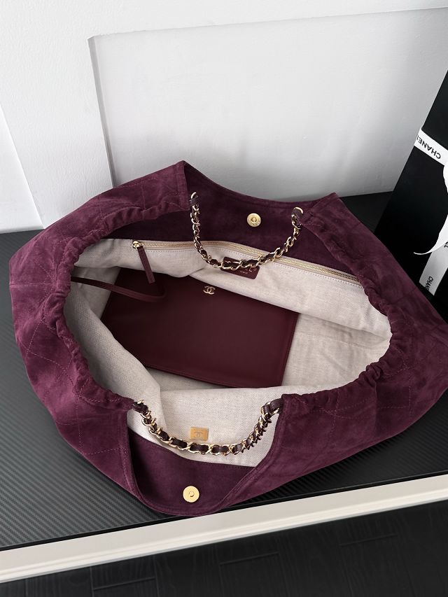 CC suede calfskin large shopping bag AS6475 burgundy