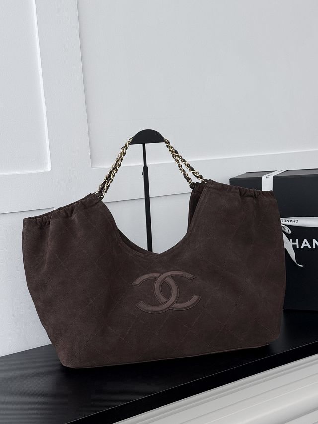 CC suede calfskin large shopping bag AS6475 dark brown